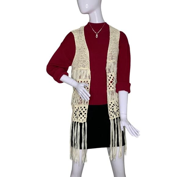 Forever 21 Jackets & Blazers - Forever 21 Crochet Open Cardigan Vest Size Small Beige